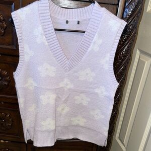 Lavender Knit Sweater Vest with White Floral Pattern